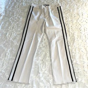 Veronica Beard Carly Kick Flare White Jeans with Tuxedo Stripe